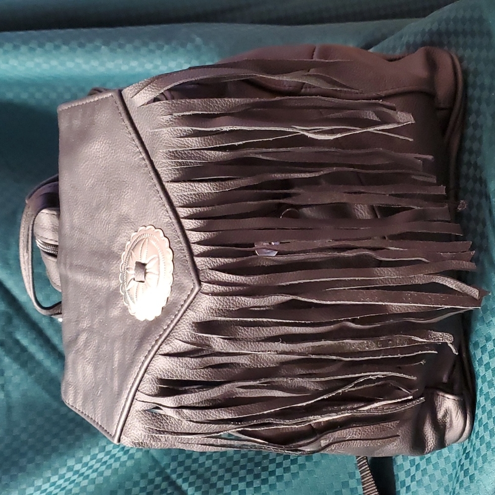 New Black genuine leather Fringed backpack NEW